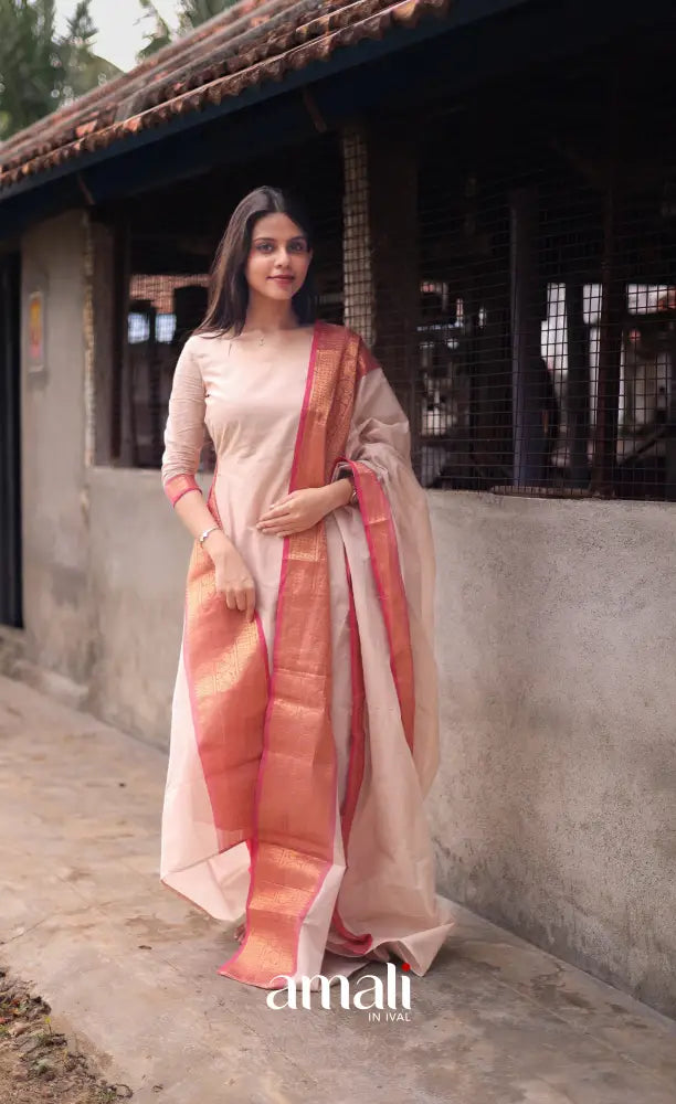 Meera Cotton Salwar - Off white and Orangish pink salwar